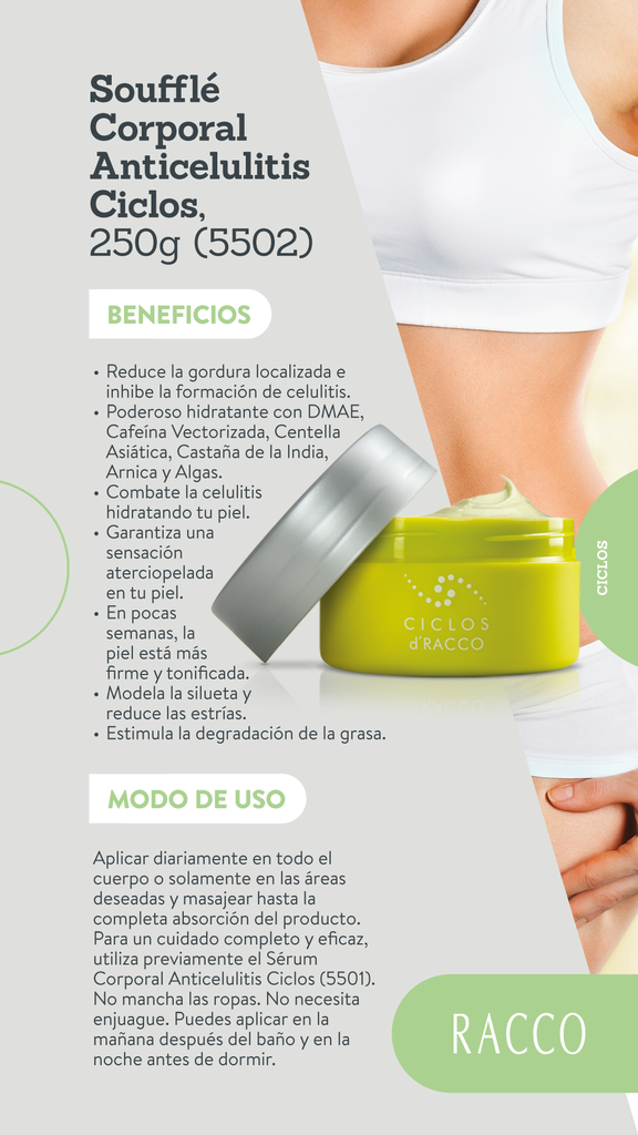 Soufflé Hidratante Corporal Anticelulitis con DMAE Ciclos, 250g (5502)